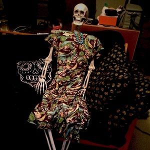 Authentic 40s Vibrant Print Peplum Dress